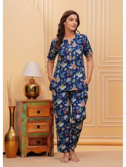 UrbanRang - Women Blue Cotton Floral Co-Ord Set