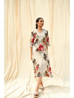 THREE-THREE - Arcobaleno Floral Beige Dress
