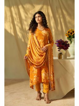 THREE-THREE - Cacu Mar Mustard Kurta with Pant and Dupatta