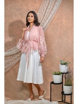 Kosha By Nilima - Bloomed Peach Jacket with Dress and Belt (Set of 3)