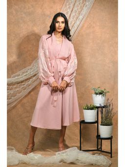 Kosha By Nilima - Bloomed Peach Jacket with Dress and Belt (Set of 3)