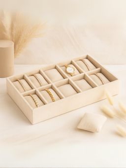 La Trove - Cream Premium Velvet 10 Slot for Wardrobe Closet Bracelets Organizer Tray