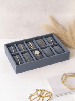 La Trove - Grey Premium Velvet 10 Slot for Wardrobe Closet Bracelets Organizer Tray