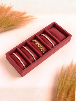 La Trove - Dark Pink Premium Velvet 5 Slot Tray for Wardrobe Closet Bracelets Organizer