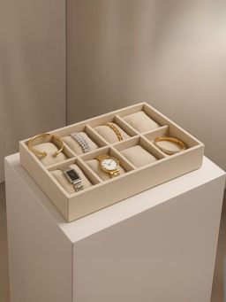 La Trove - Cream Premium Velvet 8 Slot Wardrobe Closet Bracelets Organizer Tray