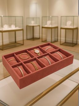 La Trove - Dark Pink Premium Velvet 8 Slot Wardrobe Closet Bracelets Organizer Tray