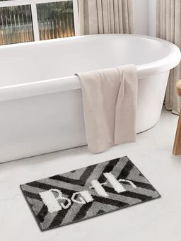 FABINALIV - Grey Geometric Cotton Blend Bath Mat (60 x 40 cm)