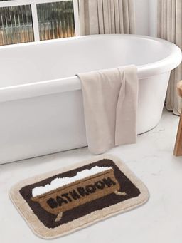 FABINALIV - Brown Abstract Cotton Blend Anti Skid Bath Mat (60 x 40 cm)