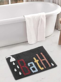 FABINALIV - Grey Abstract Cotton Blend Anti Skid Bath Mat (60 x 40 cm)