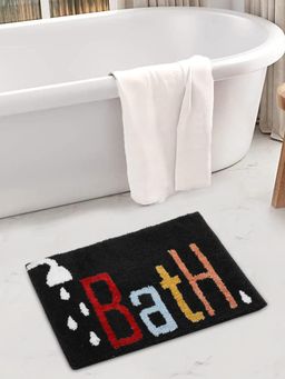 FABINALIV - Black Abstract Cotton Blend Anti Skid Bath Mat (60 x 40 cm)