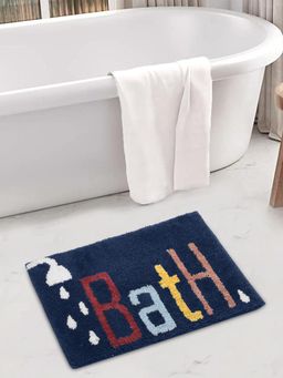 FABINALIV - Navy Blue Abstract Cotton Blend Anti Skid Bath Mat (60 x 40 cm)