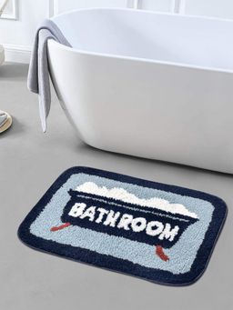 FABINALIV - Blue Abstract Cotton Blend Anti Skid Bath Mat (60 x 40 cm)
