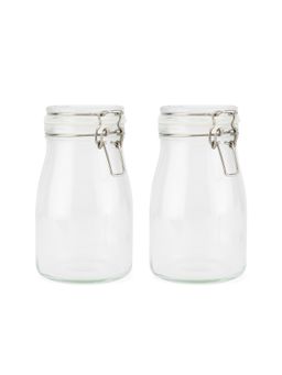 NATURALLY YOURS - Pantry Storage Elegant Round Glass Jars with Airtight Clip Lids - 400ml (Pack of 2)