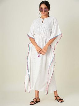 The Kaftan Company - White Embroidered Diamonds Flora Resort Kaftan