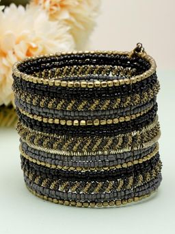 Moedbuille - Black & Grey Handcrafted Beads Studded Afghan Design Contemporary Bracelet