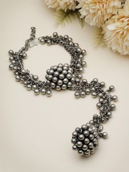 Moedbuille - Silver Plated Handcrafted Ghungroo Studded Tribal Design Oxidised Ring Bracelet