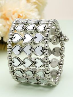 Moedbuille - White Mirrors Studded Heart Shape Afghan Silver Plated Antique Bracelet