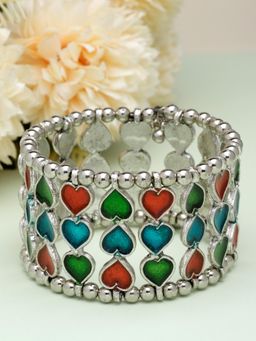 Moedbuille - Multi-Color Mirrors Studded Heart Shape Afghan Silver Plated Antique Bracelet