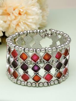 Moedbuille - Multi-Color Mirrors Studded Antique Afghan Silver Plated Handcrafted Tribal Bracelet