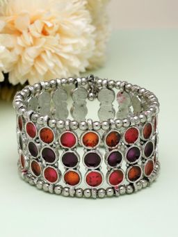Moedbuille - Multi-Color Mirrors Studded Antique Afghan Silver Plated Handcrafted Tribal Bracelet