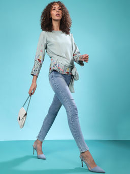 PINACOLADA - Green Boat Neck With Drawstring Tag Closure Top For Women