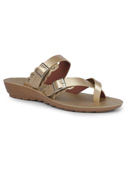 Bata - Women Gold Casual Toe-Ring Double Buckle Sandals