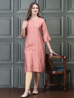 Shree - Women Liva Pink Foil Print Kurta