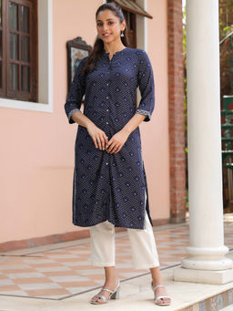 SAVI - Blue Viscose Rayon Printed Kurta
