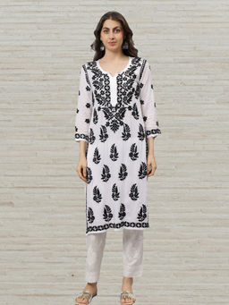 Seva Chikan - Hand Embroidered White Modal Lucknowi Chikankari Kurta