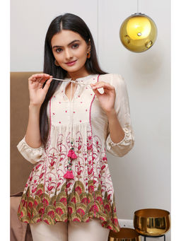 Sukruti Design - Mayuri Off-White Printed with Tassels Tunic