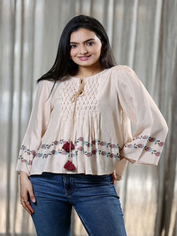 Sukruti Design - Noor Beige Pin Tuck Tunic