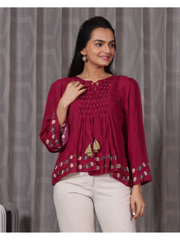 Sukruti Design - Noor Maroon Pin Tuck Tunic