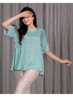 Sukruti Design - Gulab Aqua Blue Batwing Tunic