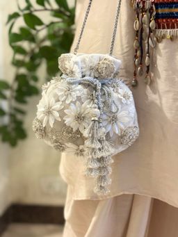 SG By Sonia Gulrajani - Celeste Ivory Floral Drawstring Potlis