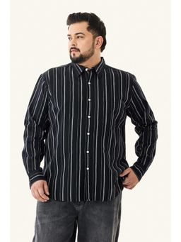 Snitch - Men Black Stripes Regular Fit Casual Plus Size Shirt