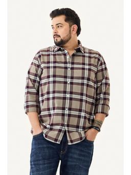 Snitch - Men Beige Checks Regular Fit Casual Plus Size Shirt