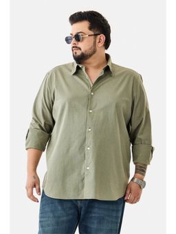 Snitch - Men Olive Solid Regular Fit Casual Plus Size Shirt