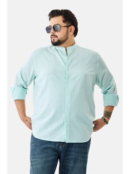 Snitch - Men Turquoise Stripes Regular Fit Casual Plus Size Shirt