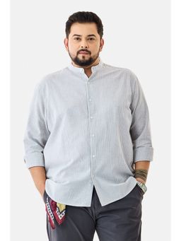 Snitch - Men Grey Stripes Regular Fit Casual Plus Size Shirt