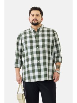 Snitch - Men Green and White Checks Regular Fit Casual Plus Size Shirt