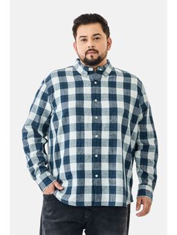 Snitch - Men Blue and White Checks Regular Fit Casual Plus Size Shirt