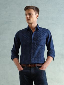 Arrow Newyork - Men Navy Blue Smart Slim Fit Checked Shirt