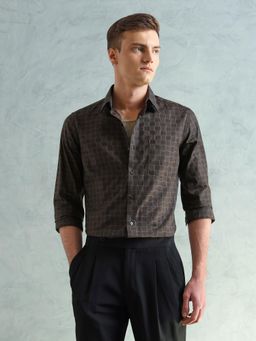 Arrow Newyork - Men Brown Smart Slim Fit Checked Shirt