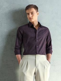 Arrow Newyork - Men Wine Textured Smart Slim Fit Shirt