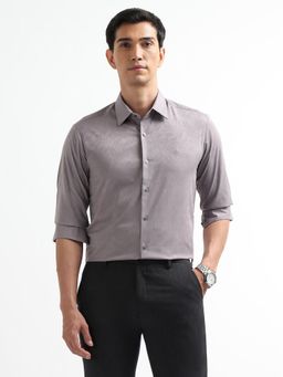Arrow Newyork - Men Light Grey Textured Manhattan Slim Fit New York Shirt