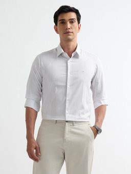 Arrow Newyork - Men Beige and White Stripes Printed Dobby New York Shirt