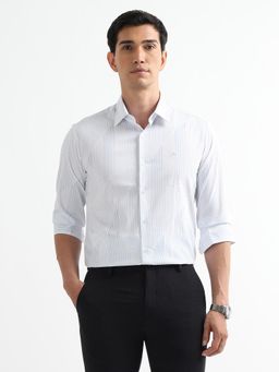 Arrow Newyork - Men Blue and White Stripes Printed Dobby New York Shirt