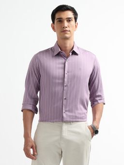 Arrow Newyork - Men Purple Vertical Striped Dobby New York Shirt