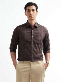 Arrow Newyork - Men Brown Windowpane Checked New York Shirt