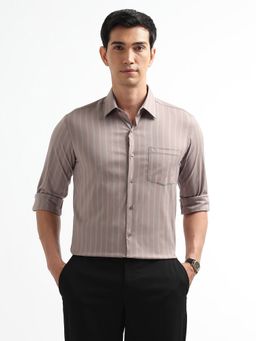 Arrow Newyork - Men Peach Twill Vertical Striped New York Shirt